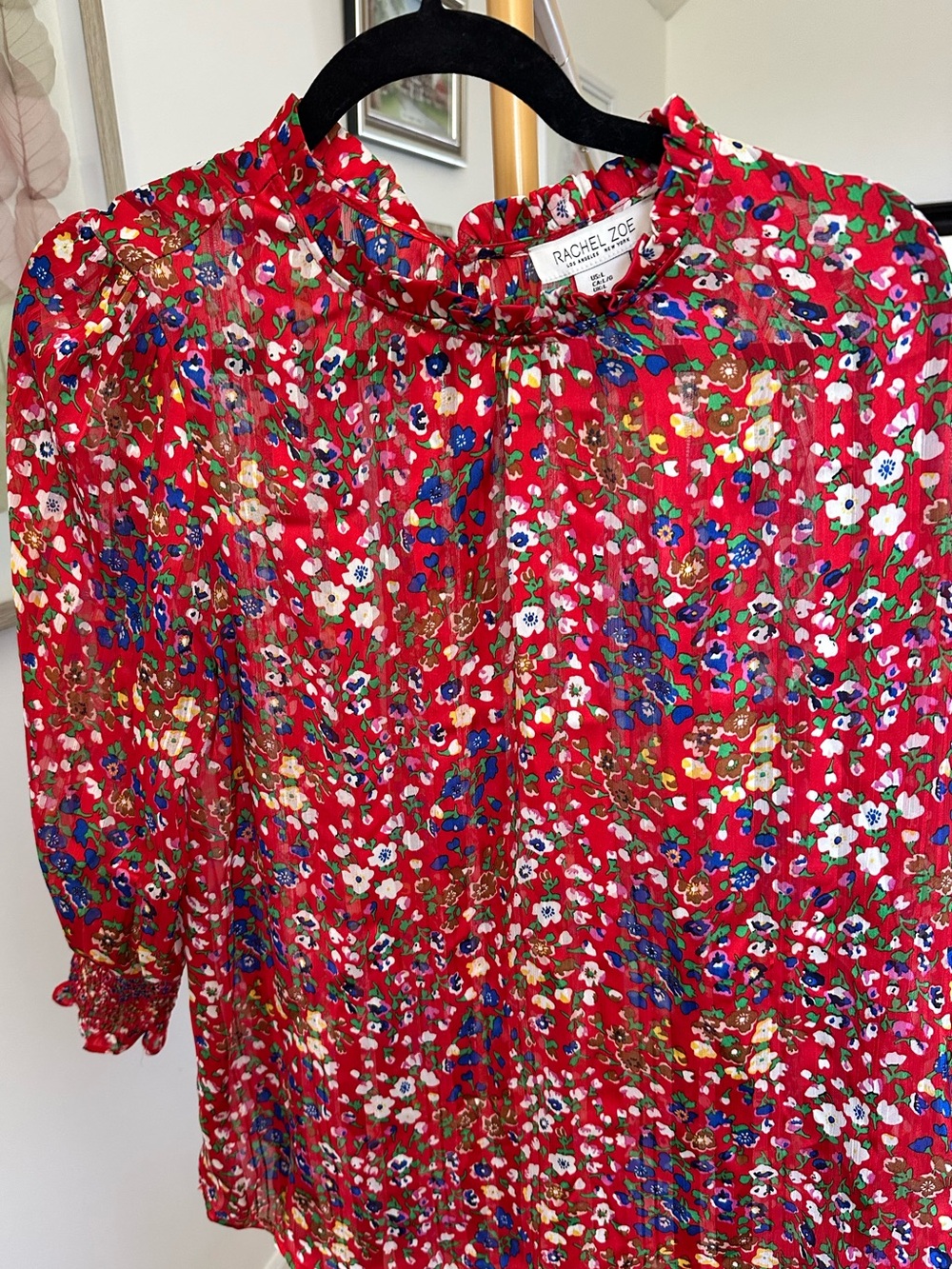 Rachel Zoe Red Floral Pleated Blouse - Size L